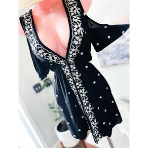 Wanderlust + Barefoot Dreams Embroidered Boho Cold Shoulder Mini Dress